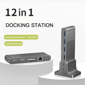 H1201 12-in-1 USB Dock – Compatible with Mac and Windows,100W Power Delivery Charging, dp4k60Hz and USB3.2, 7x USB ports, Ethernet, Audio, SD/MicroSD